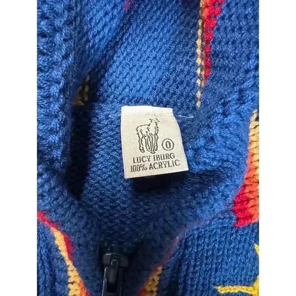 Lucy Iburg Handmade in Peru.  NWT Blue Knit Sweater, Horses, Sun Zip-Up Hoodie - Picture 3 of 7